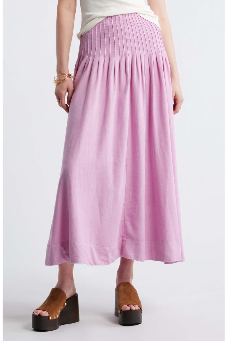 Pleat Accent Linen Blend Maxi Skirt, Main, color, PINK GALE