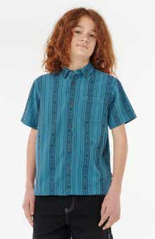 Rip Curl Kids' Raw Energy Stripe Short Sleeve Cotton Button-Up Shirt
