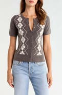 Lucky Brand Argyle Short Sleeve Sweater