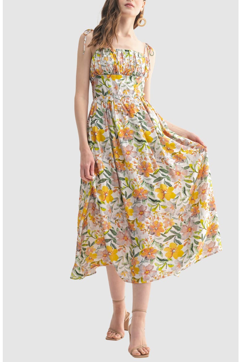 Tie Strap Midi Dress, Alternate, color, IVORY FLORAL
