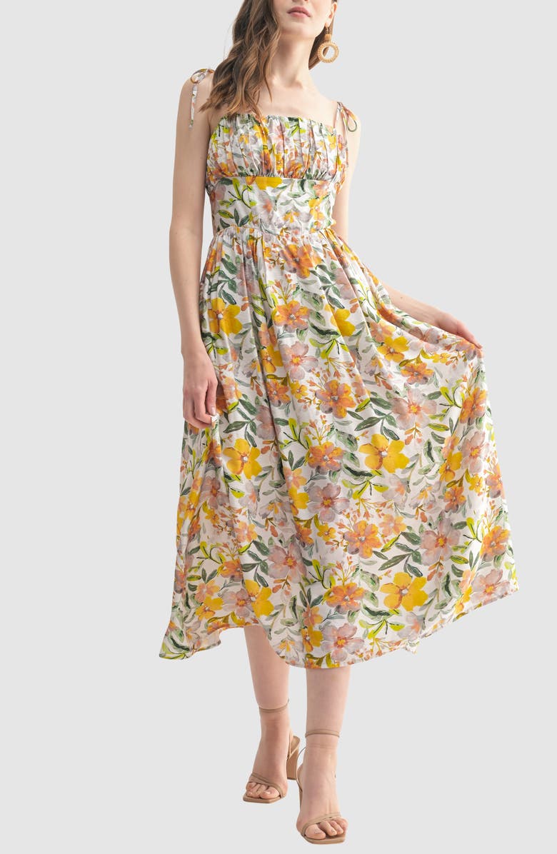 Lush Tie Strap Midi Dress, Alternate, color, Ivory Floral