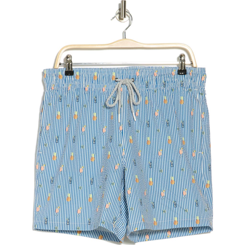 Rainforest Cocktail Seersucker Swim Trunks In Bering Sea