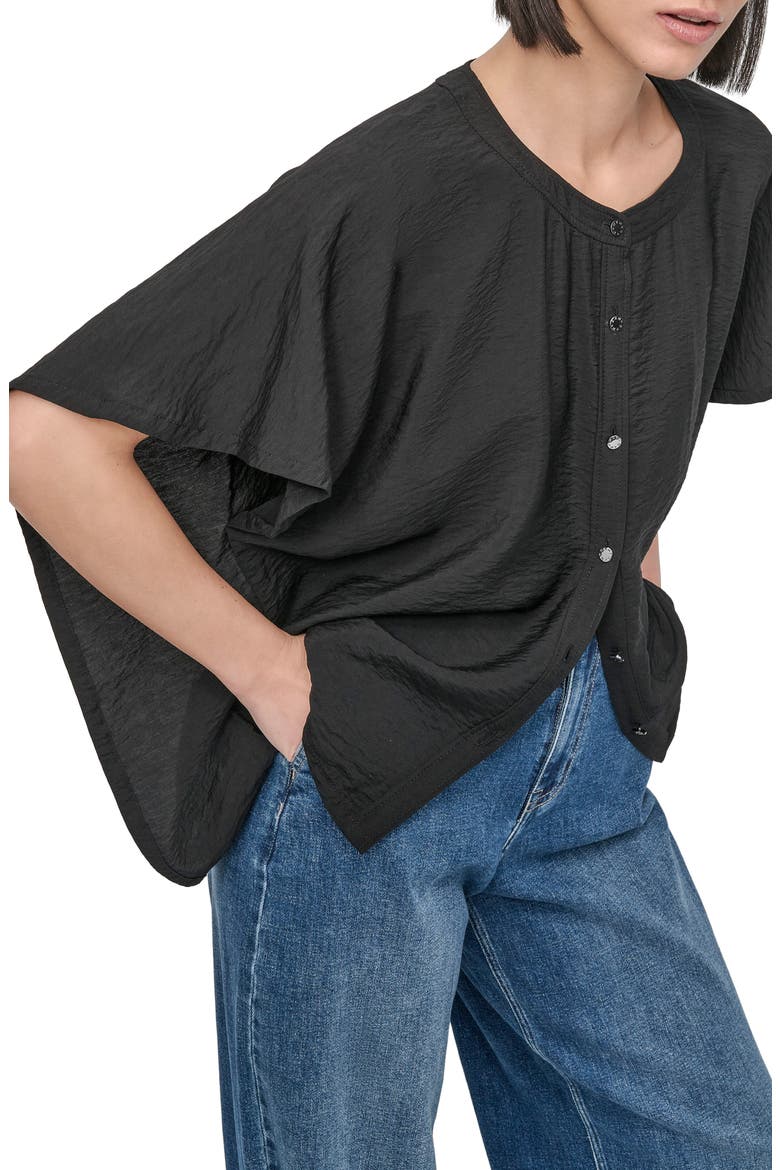 Textured Voile Button-Up Shirt, Alternate, color, BLACK