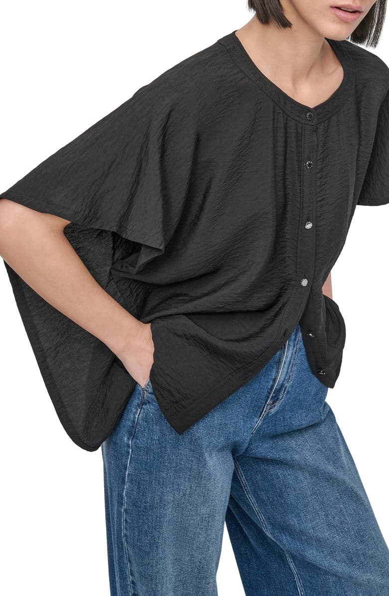 DKNY Textured Voile Button-Up Shirt, Alternate, color, Black