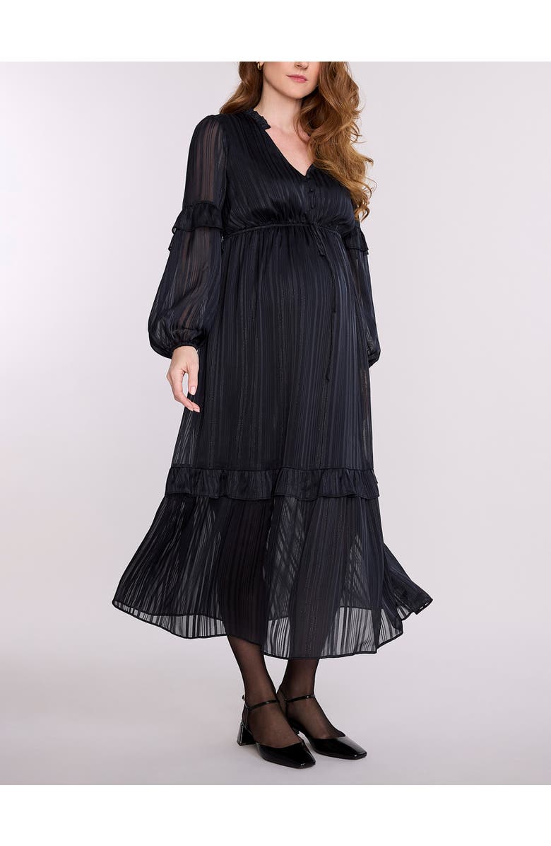 MOTHERHOOD MATERNITY V-Neck Long Sleeve Tiered Maxi Dress, Main, color, Black