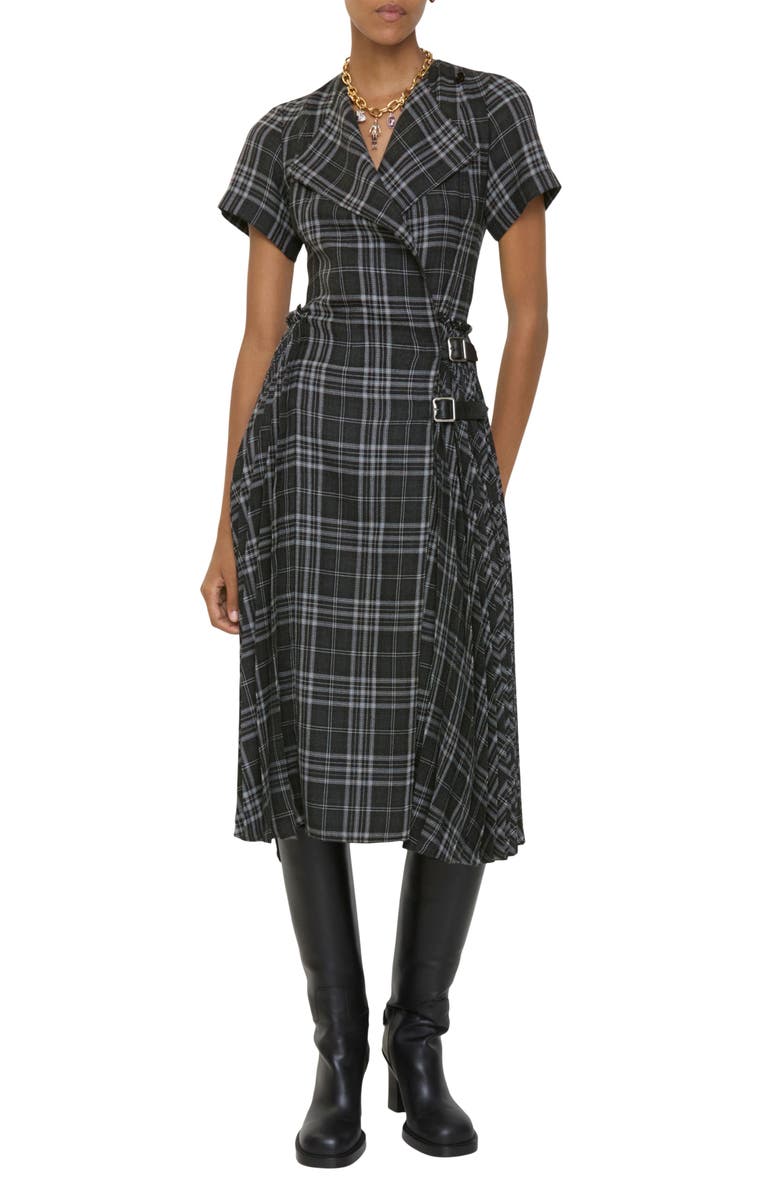 Burberry Meryl Check Midi Wrap Dress, Main, color, Onyx Grey/ Light Grey Check