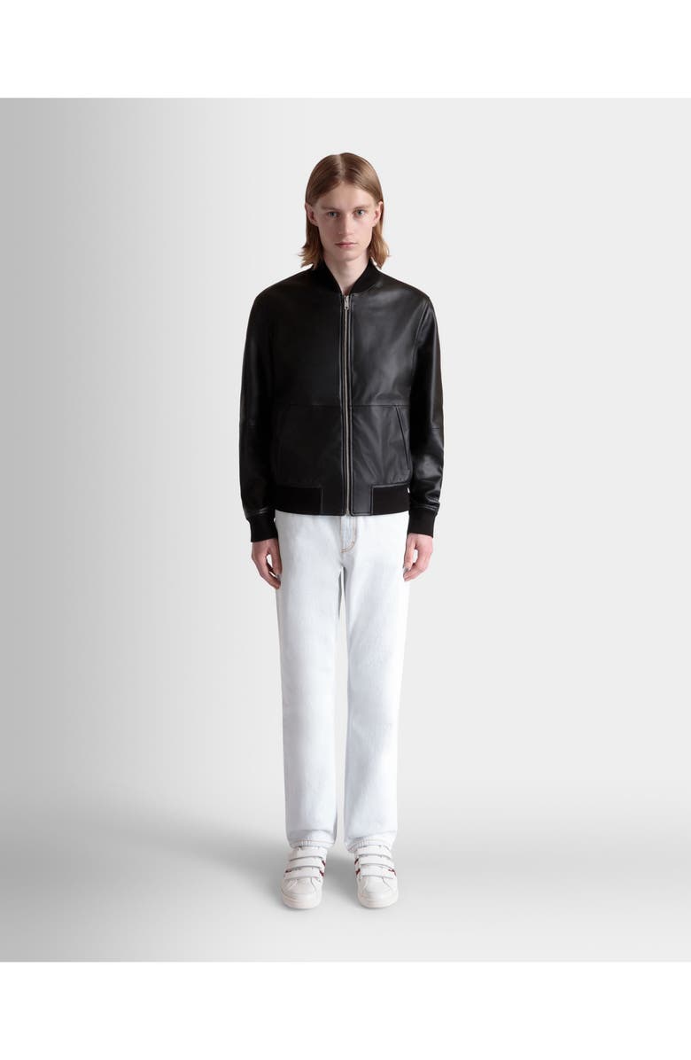 Bally Bomber in Leather, Alternate, color, Black