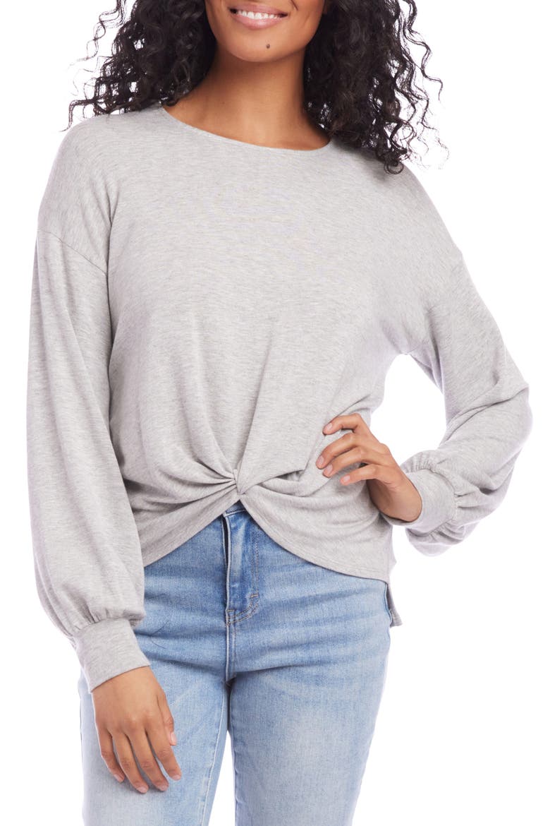 Twist Front Long Sleeve Knit Top, Main, color, LIGHT HEATHER GRAY