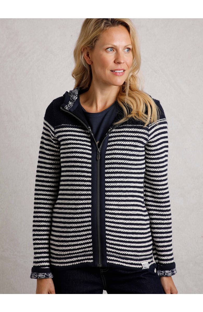 Weird Fish Bianca Full Zip Stripe Macaroni Hoodie, Main, color, Navy