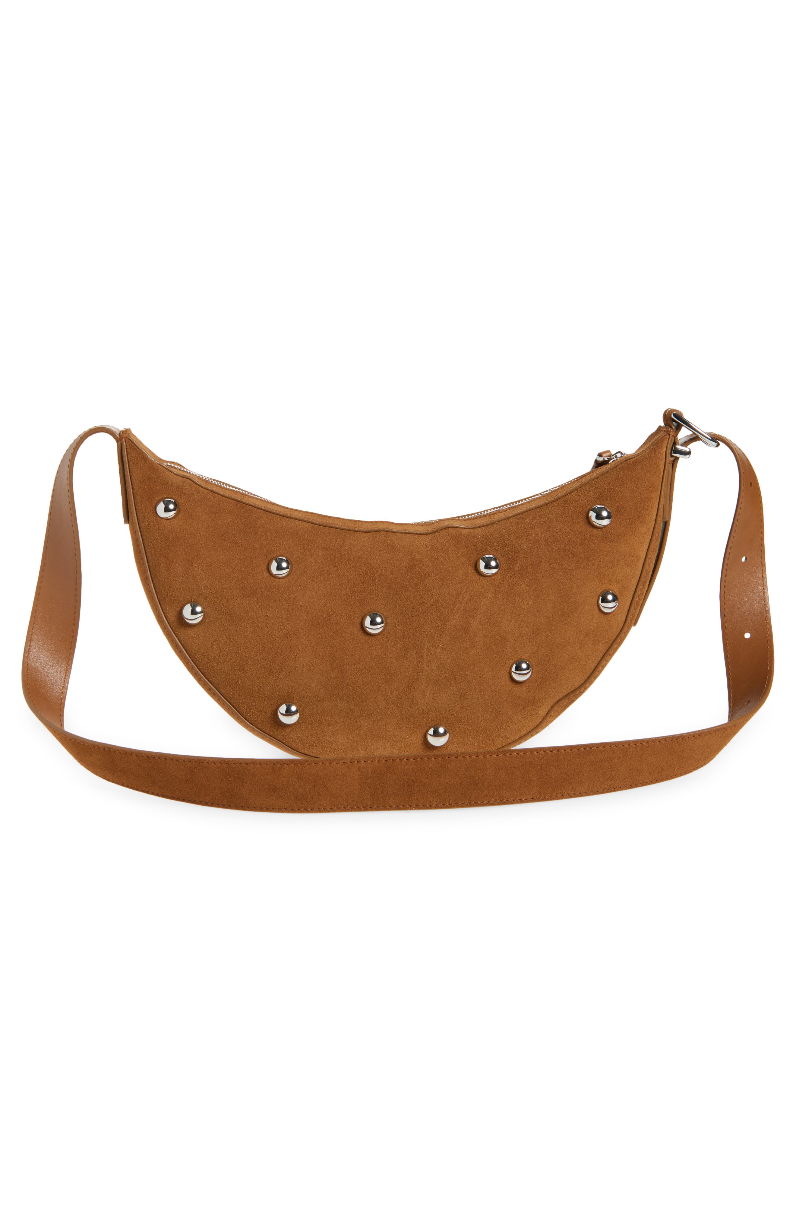 Madewell Studded Crescent Suede Sling Bag, Alternate, color, Dried Acorn