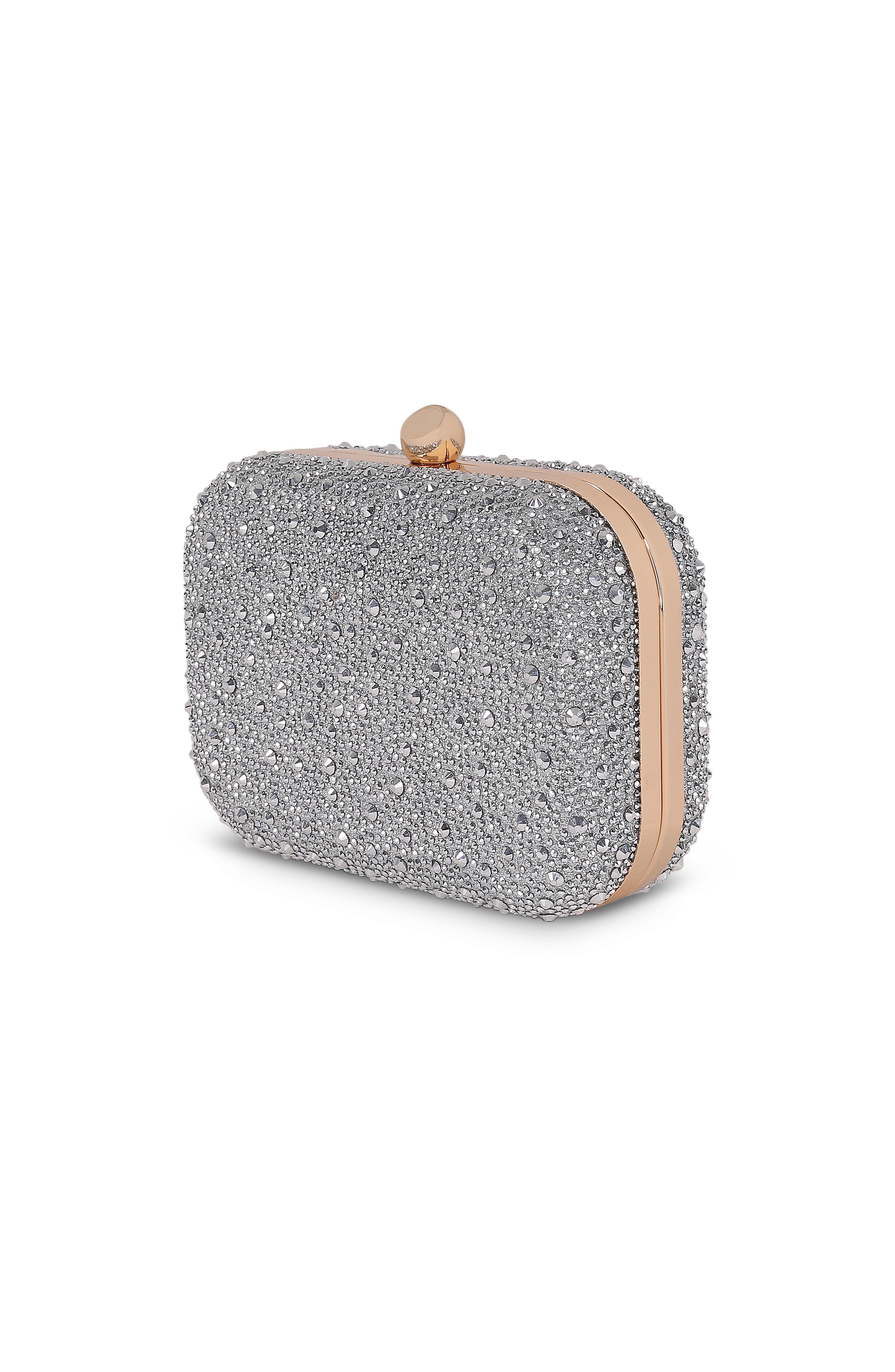 Celest Crystal Mini Minaudiere Clutch, Alternate, color, Silver