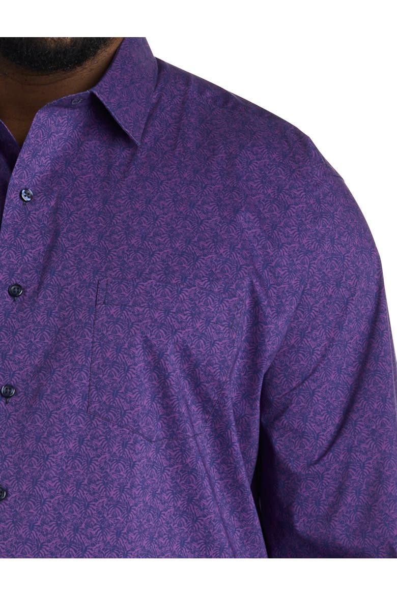 Big & Tall Exploded Leaves Performance Dress Shirt, Alternate, color, PURPLE