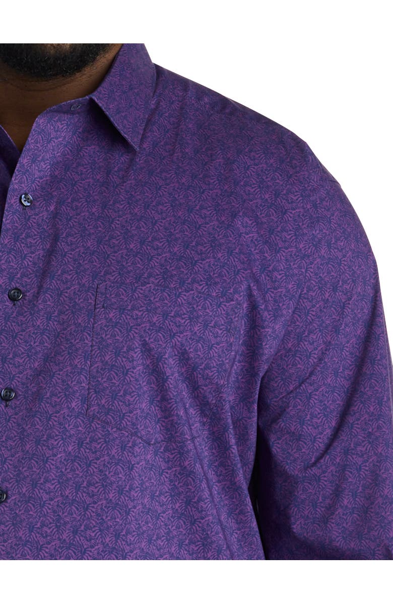 Synrgy by DXL Big & Tall Exploded Leaves Performance Dress Shirt, Alternate, color, Purple