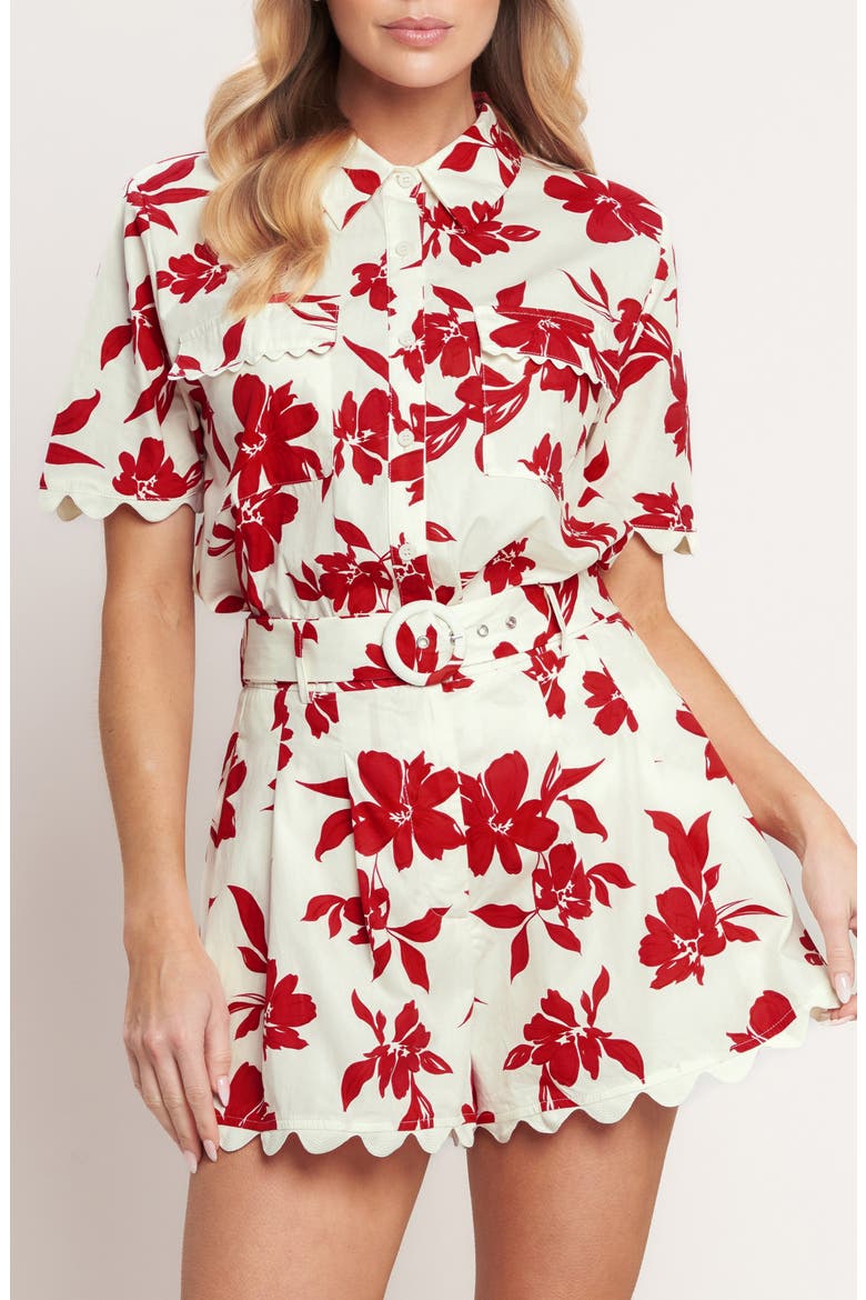 Floral Short Sleeve Button-Up Shirt, Alternate, color, OFF WHITE/ RED