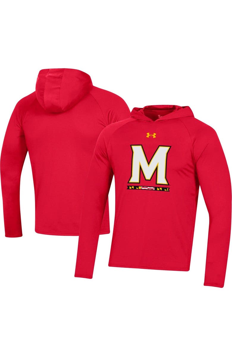 Under Armour Men's Under Armour  Red Maryland Terrapins School Logo Raglan Long Sleeve Hoodie Performance T-Shirt, Main, color, Red