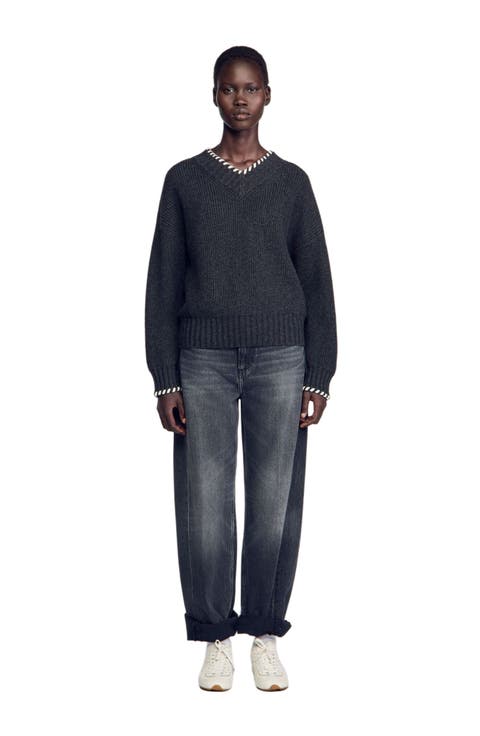 Braided V-neck sweater