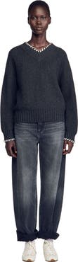 SANDRO Braided V-neck sweater