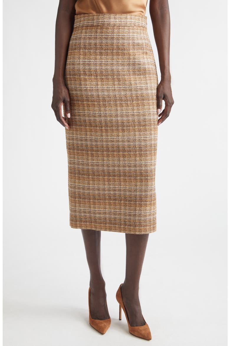 Margo Gilded Tweed Pencil Skirt, Main, color, COPPER MULTI