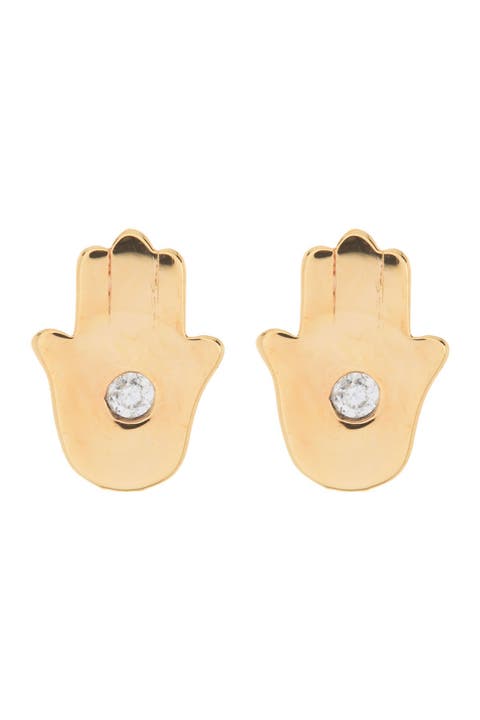 Hamsa Natural White Zircon Stud Earrings