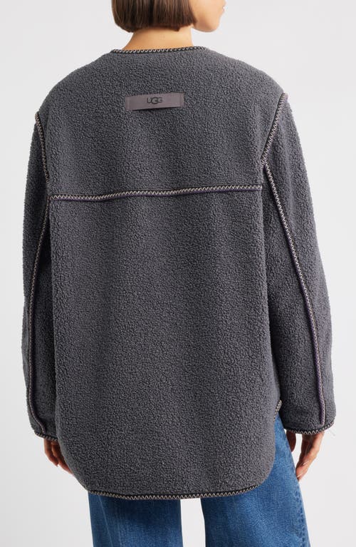 Ugg(r) Emmersyn Uggbraid Trim High Pile Fleece Coat In Gray