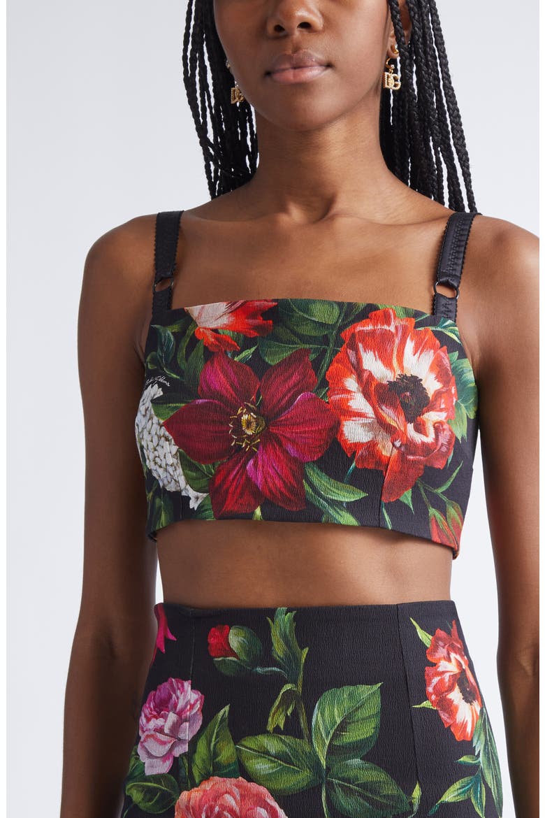 Floral Print Stretch Faille Crop Top, Alternate, color, HN5PB ANEMONI GIGLI F.NERO