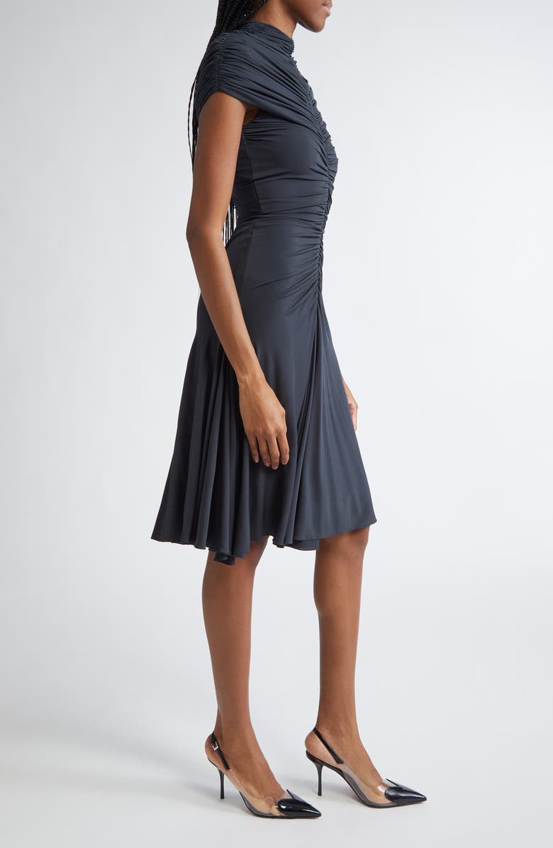 Alaïa Ruched Mock Neck Jersey Fit & Flare Dress, Alternate, color, 