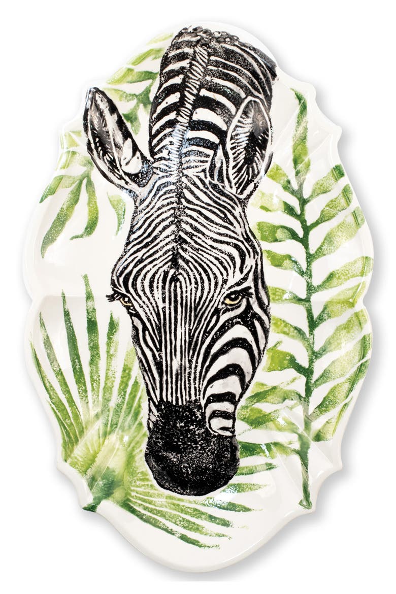 Into the Jungle Zebra Scalloped Platter, Main, color, HANDPAINTED