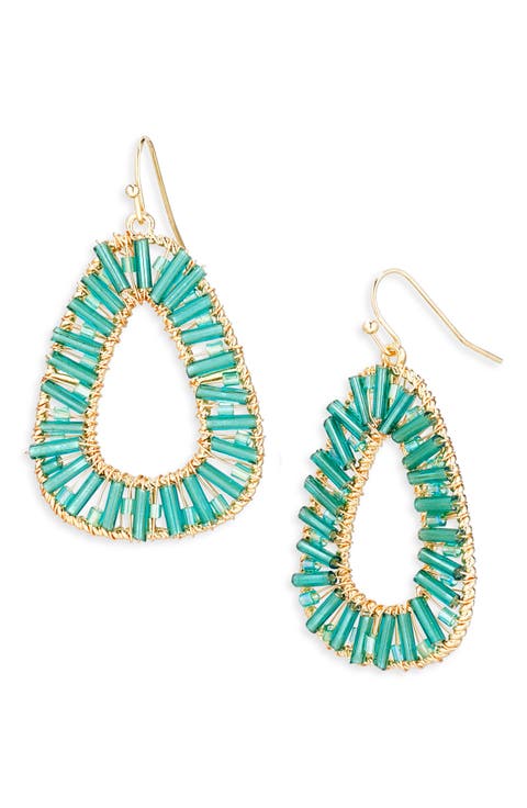 Beaded Hoop Drop Earrings