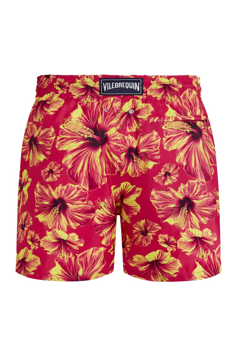 Men Ultra-light and packable Swim Shorts Macro Hibiscus, Alternate, color, Beetroot Purple