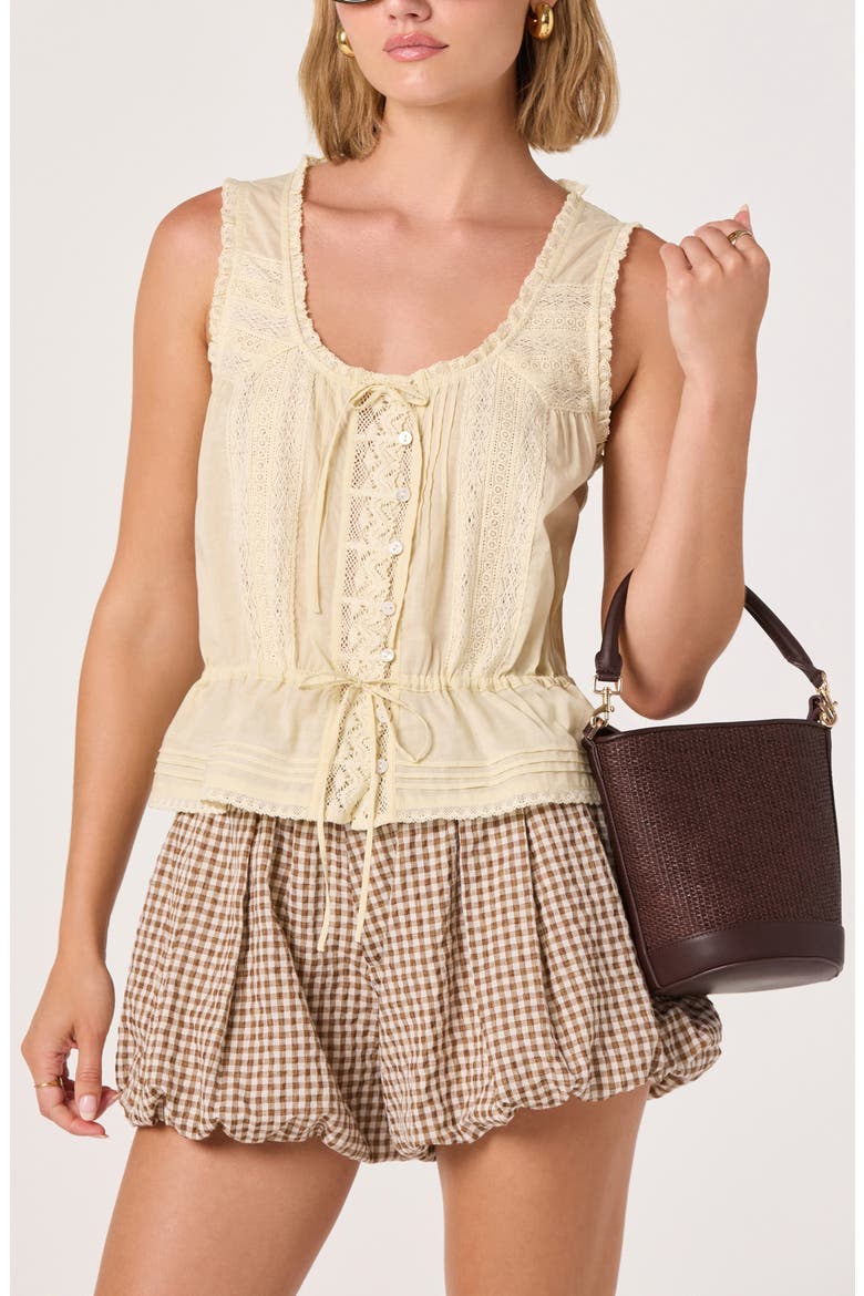 Shreya Lace Detail Cotton Top, Main, color, PALE YELLOW