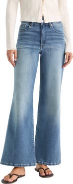Good American Soft-Tech Good Waist High Waist Wide Leg Palazzo Jeans