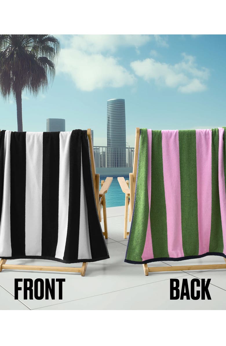 Juicy Couture Stripe Cotton Beach Towel, Alternate, color, Black/White To Pink/Green
