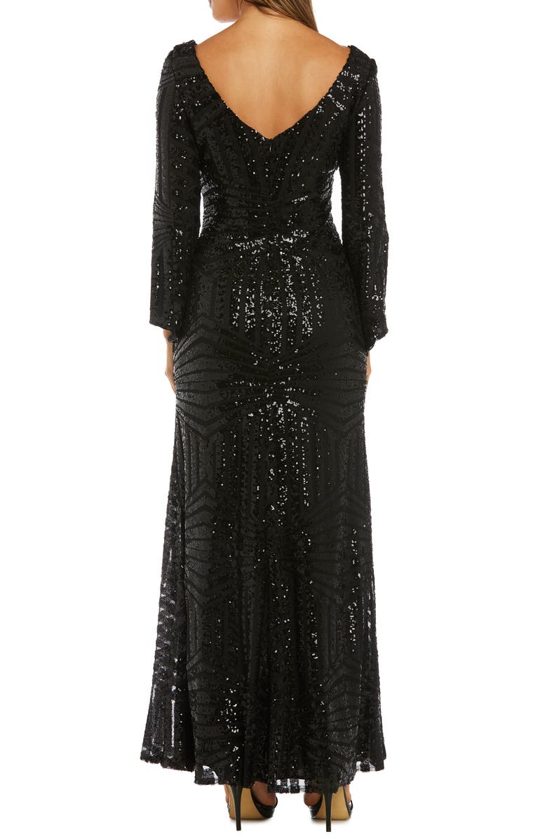 Morgan & Co. Sequin Bell Sleeve Gown, Alternate, color,