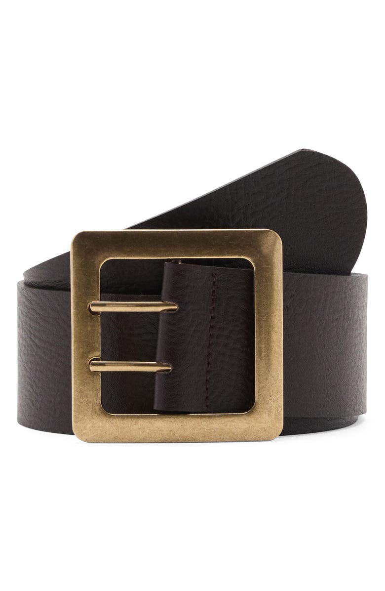 MANGO Square Buckle Leather Belt, Main, color,