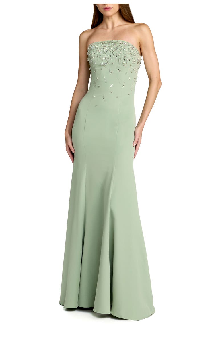 Mac Duggal Strapless Embellished Crepe Mermaid Gown, Main, color, Sage