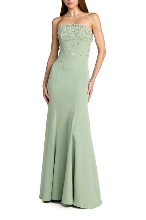 Mac Duggal Strapless Embellished Crepe Mermaid Gown in Sage at Nordstrom, Size 4
