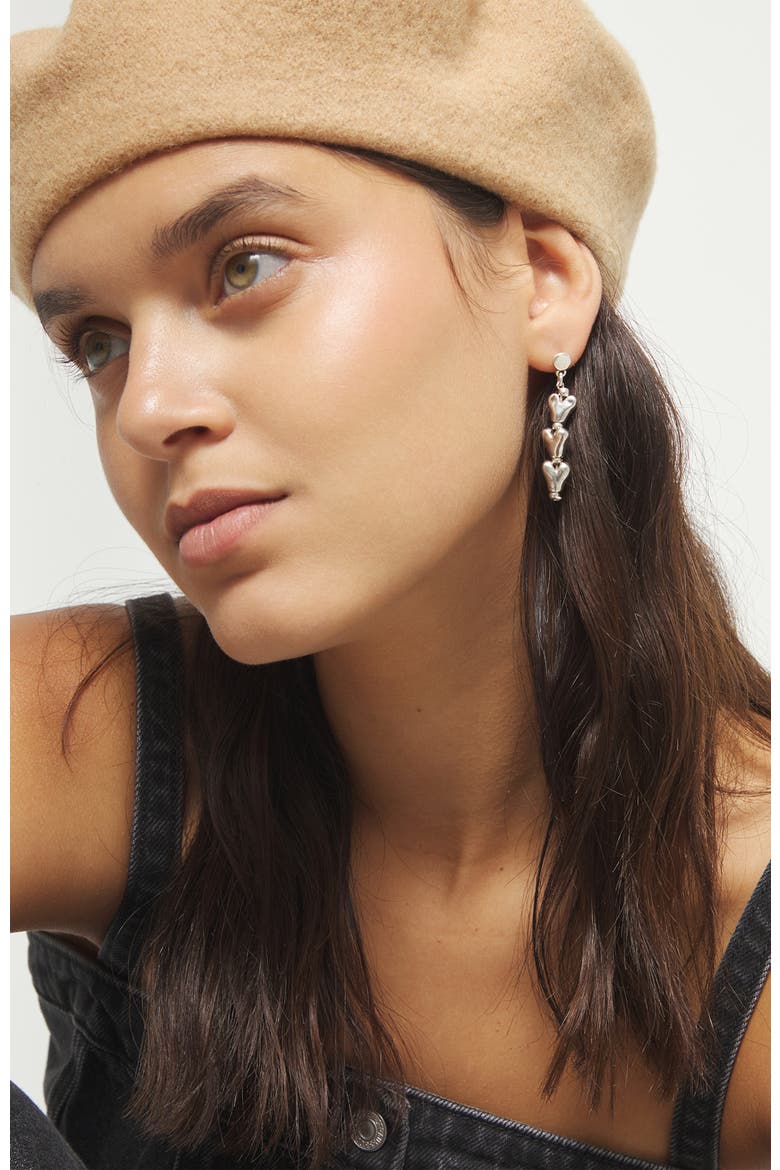 Long Earrings With Hearts Plated In Sterling Silver, Alternate, color, Silver