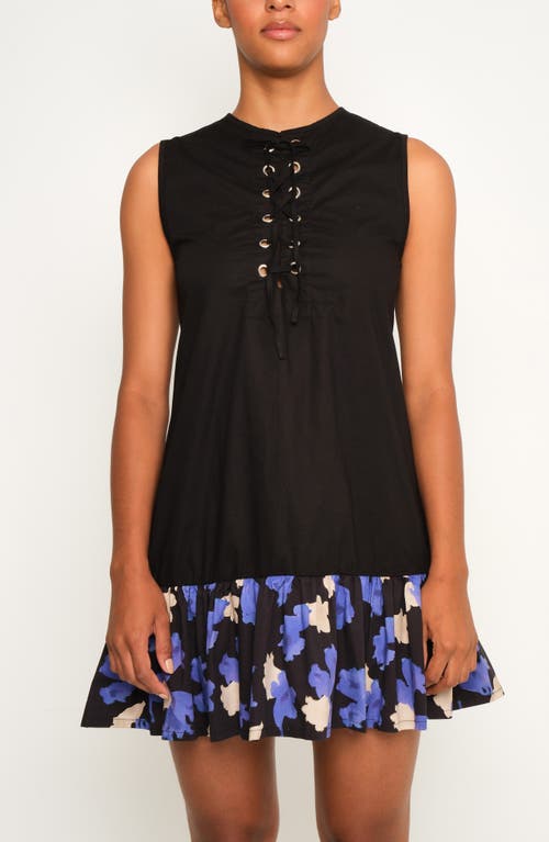 The Lulo Project The Fracture Lace Front Ruffle Minidress In Black