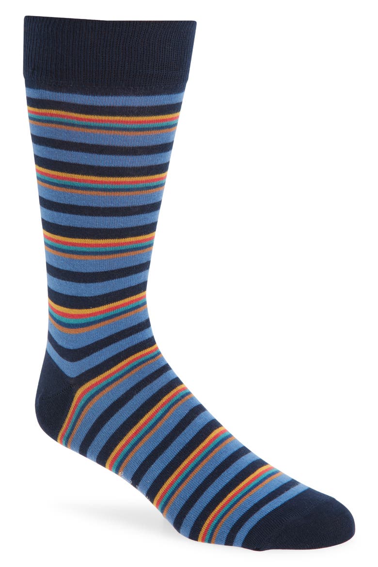 Nolan Stripe Cotton Blend Dress Socks, Main, color, NAVY