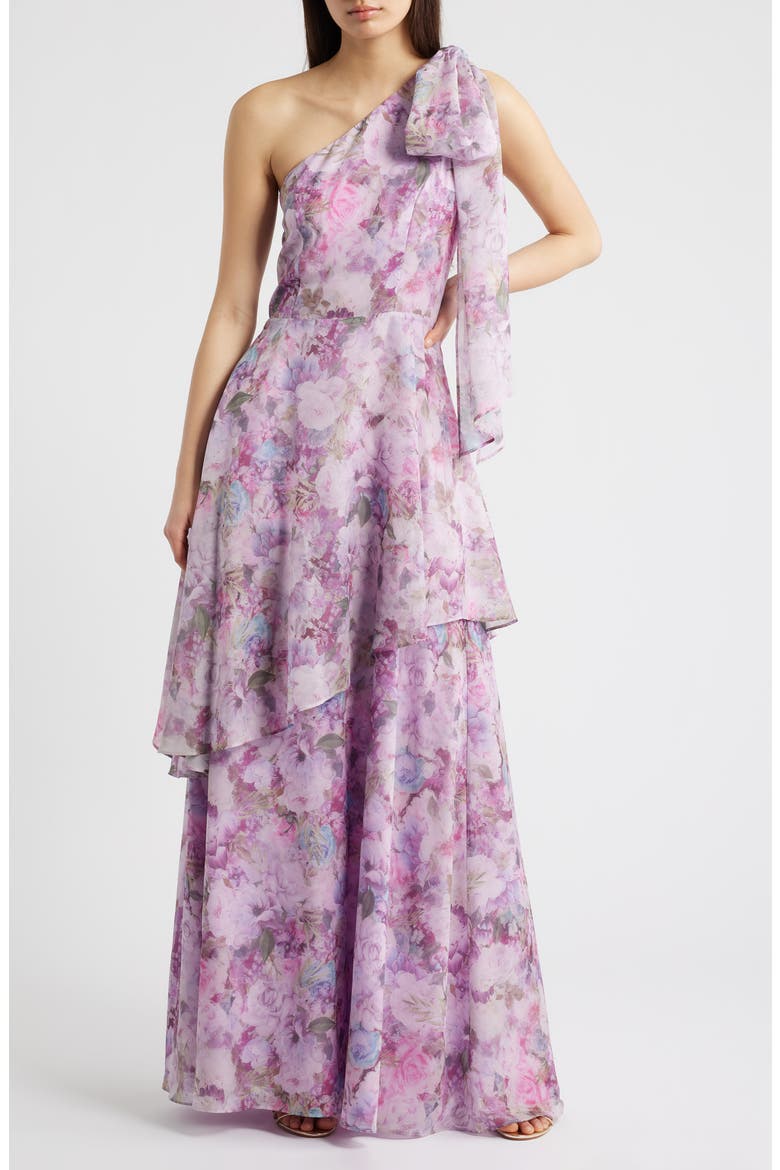 purple floral one shoulder dress Purple Truly Extraordinary Plum Floral Organza One-Shoulder Maxi Dress | Womens | 3X | 100% Polyester