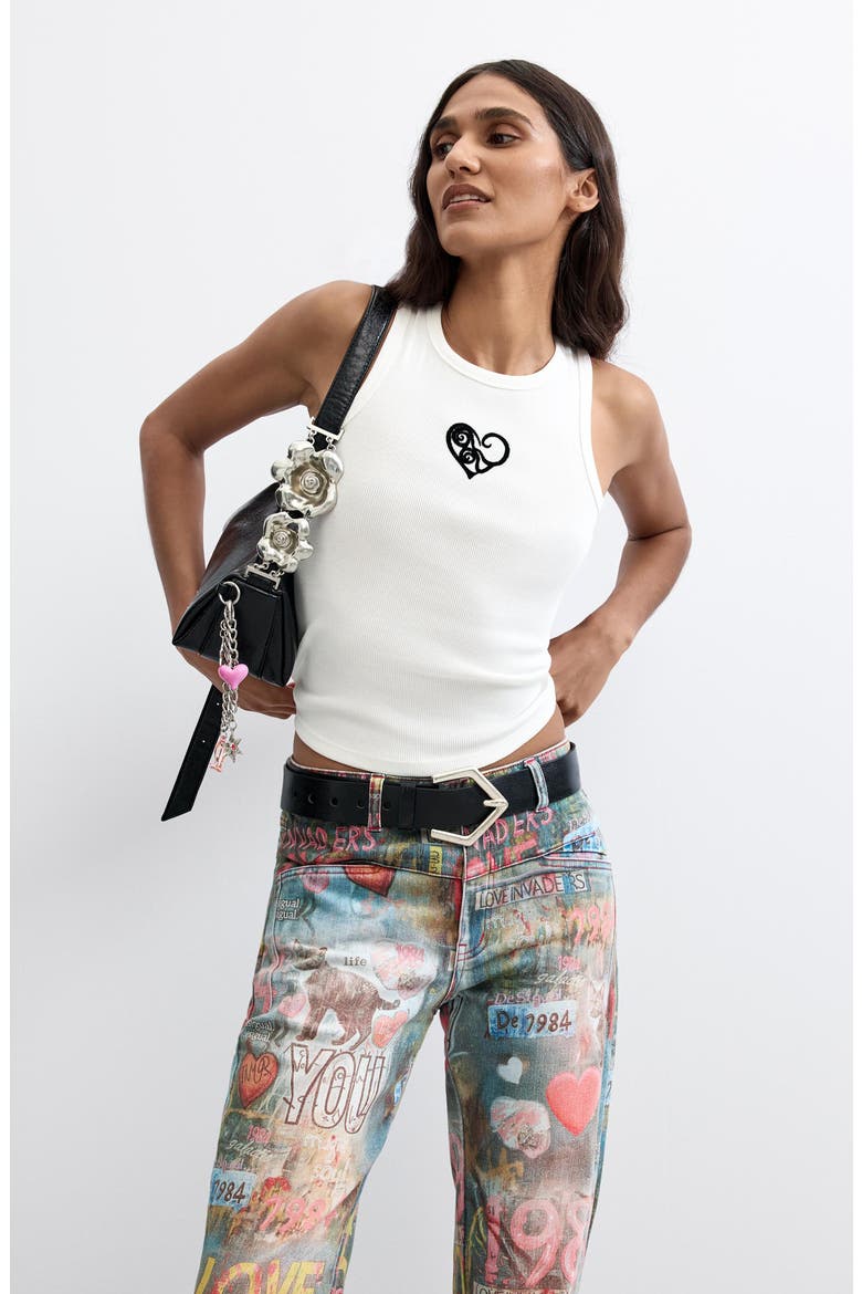 Graphic Flare Leg Jeans, Alternate, color, MEDIUM BLUE