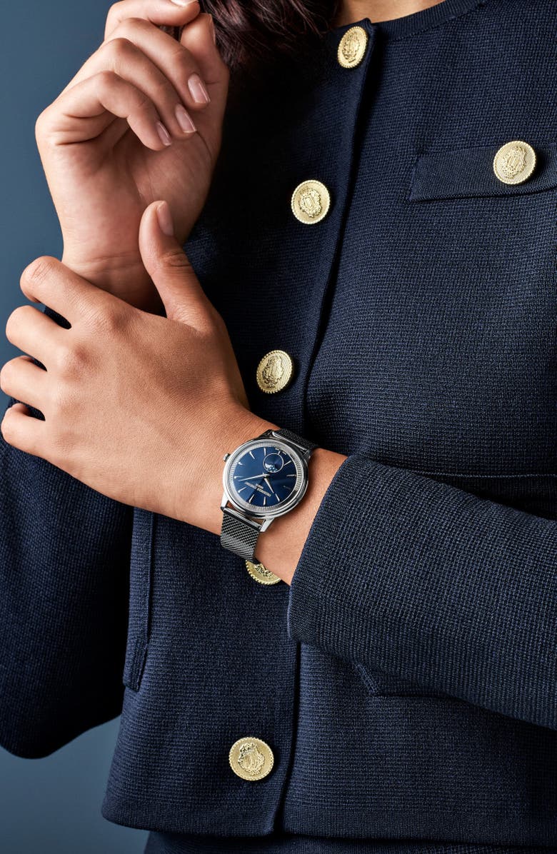 FREDERIQUE CONSTANT Classics Moneta Moonphase Milanese Mesh Strap Watch, 37mm, Alternate, color, Silver-Tone