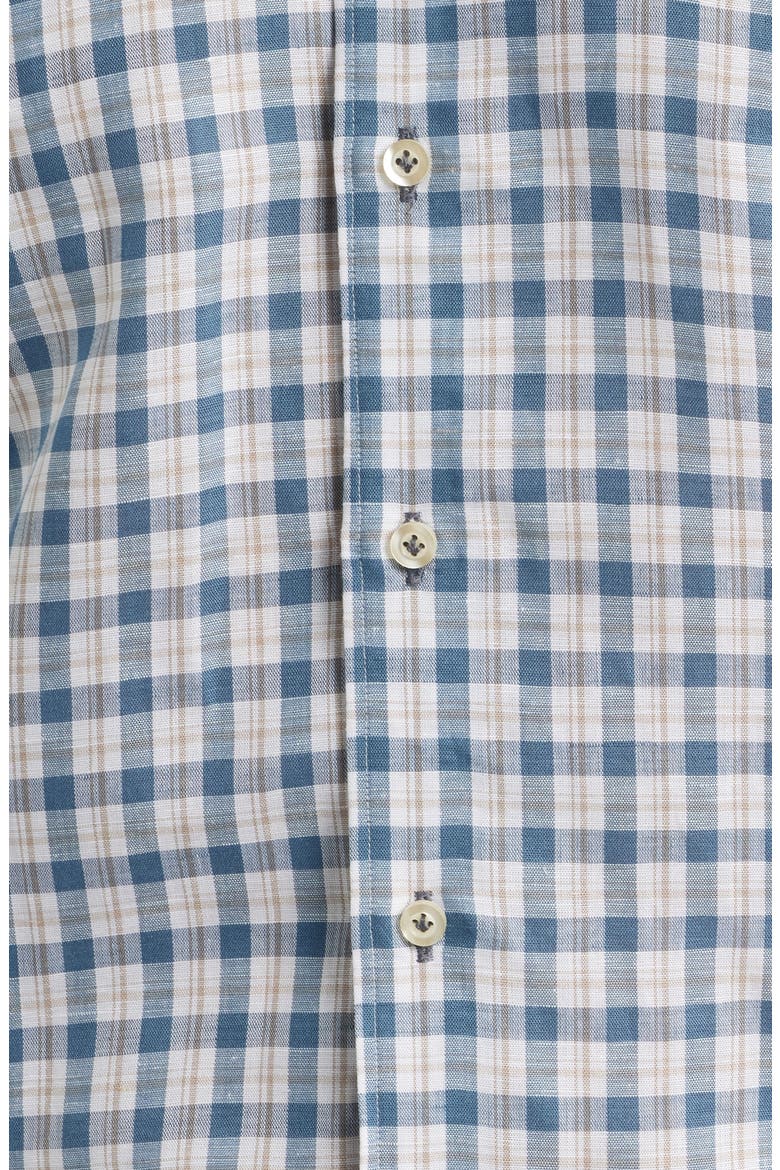 Tad Plaid Linen Blend Button-Up Shirt, Alternate, color, WAKE