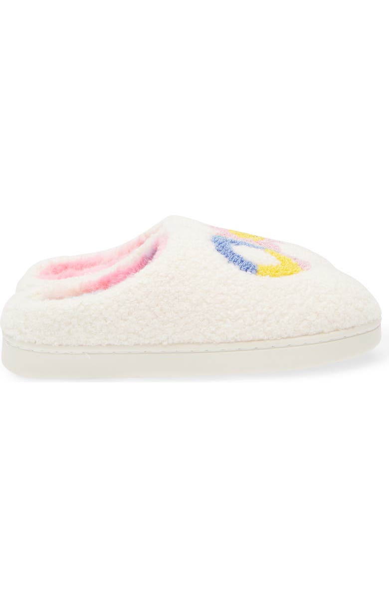 Harper Canyon Kids' Peace Flower Faux Fur Lined Faux Shearling Slipper, Alternate, color, Ivory