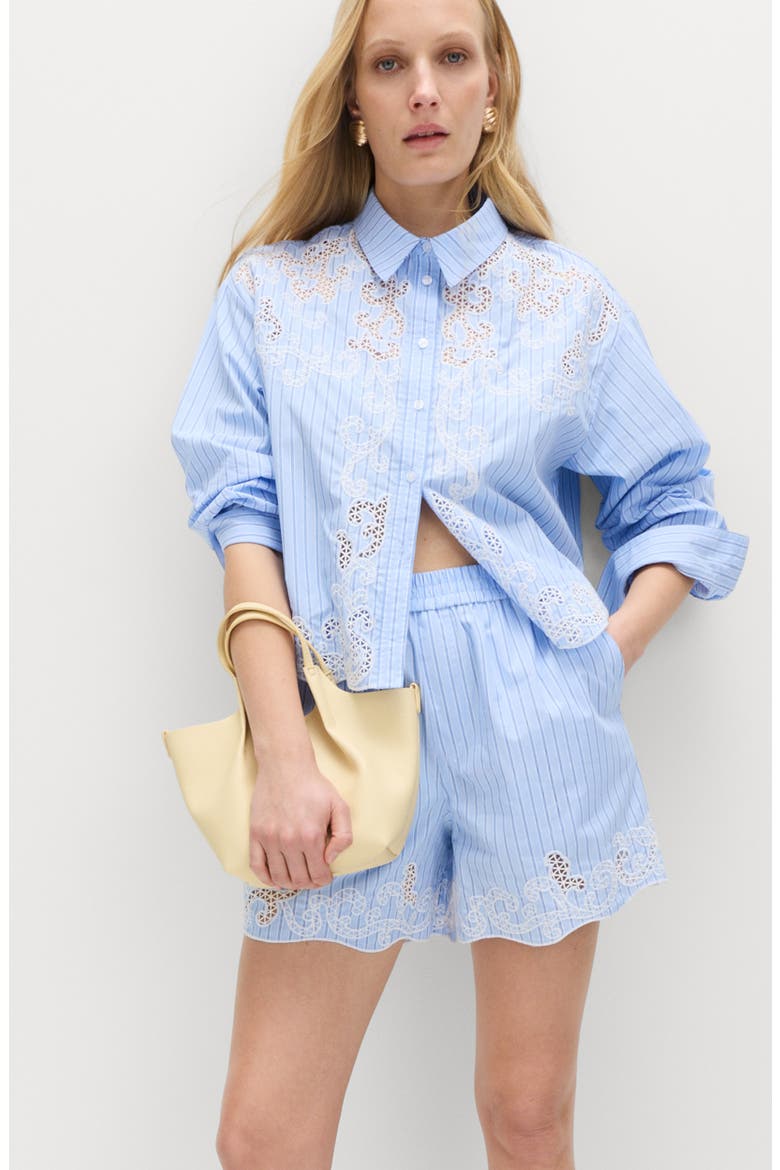 Embroidery Stripe Shorts, Alternate, color, BLUE