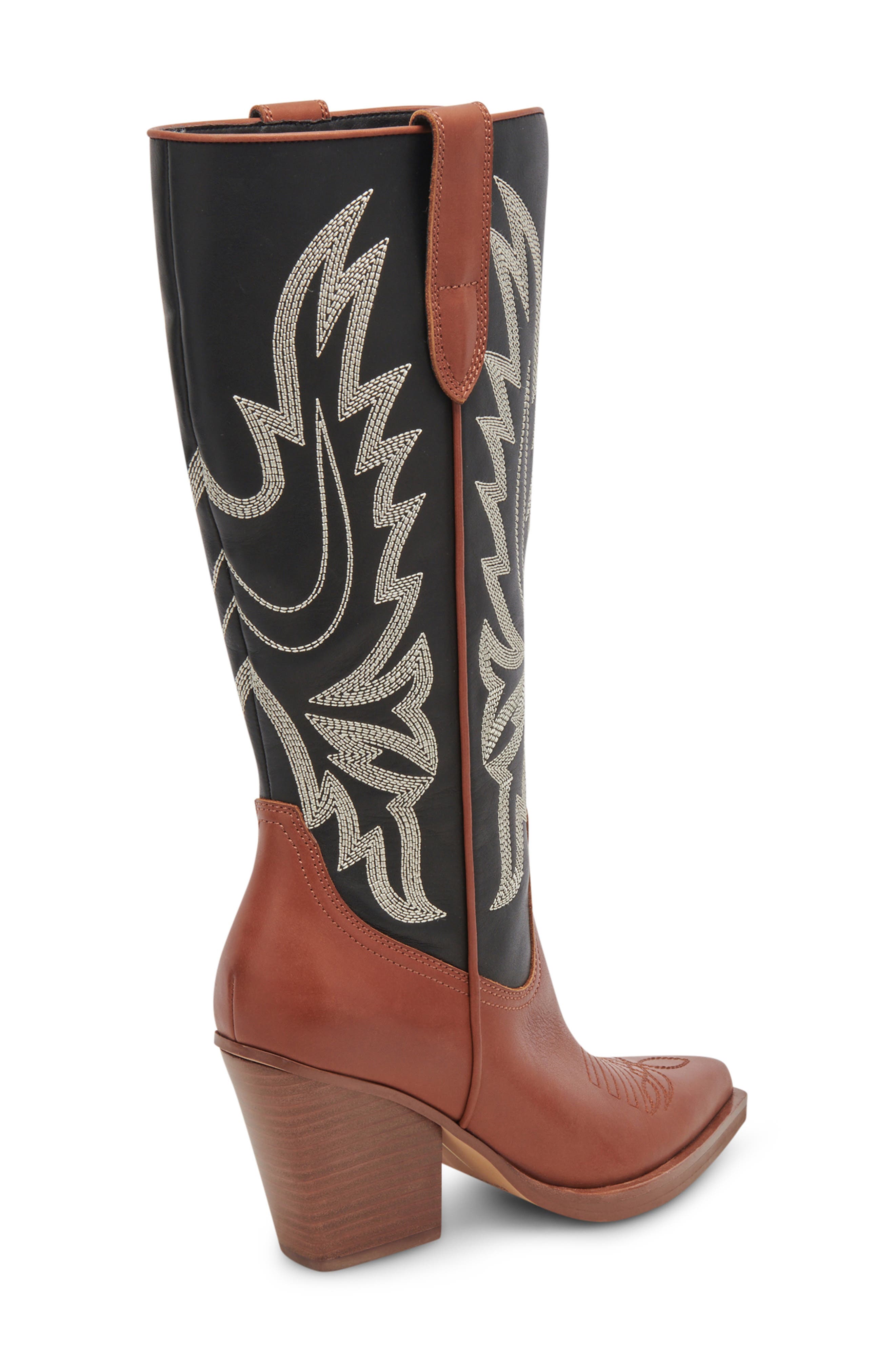 Blanch Knee High Western Boot, Alternate, color, BROWN/BLACK LEATHER