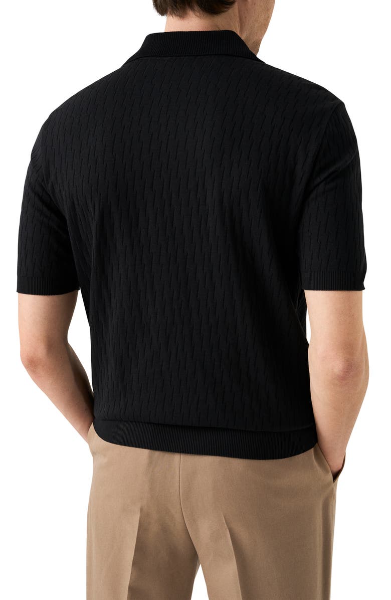 Eton Open Collar Jacquard Polo, Alternate, color, Black