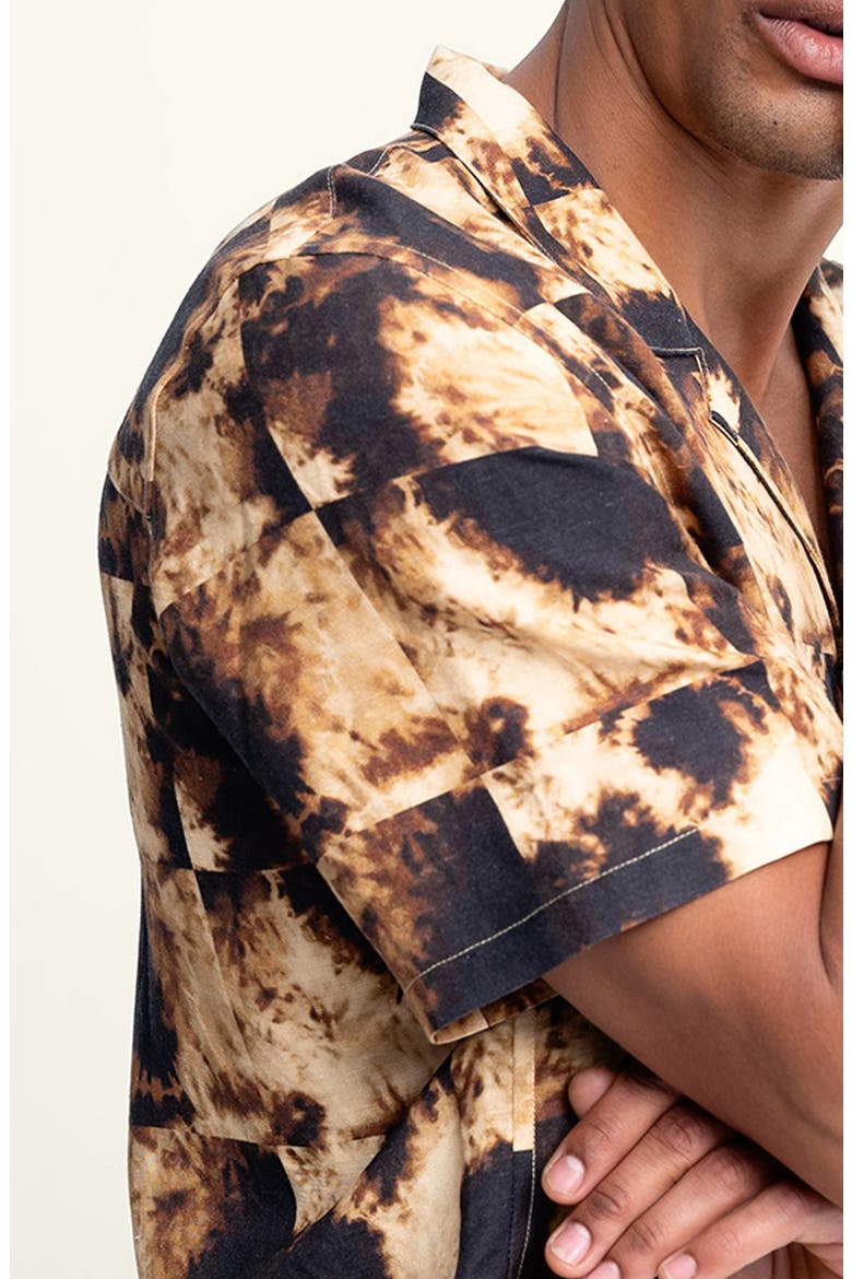 Alex Printed Linen Blend Camp Shirt, Alternate, color, MOLINO/ BROWN