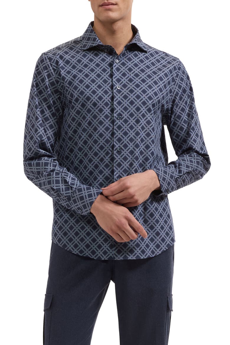 Axel Geometric Long Sleeve Shirt, Main, color, NAVY