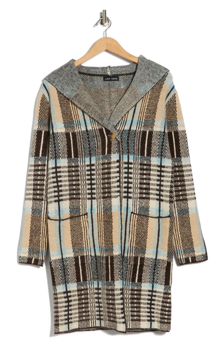 Love Token Plaid Cardigan, Alternate, color, Brown